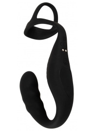 Черное эрекционное кольцо со стимуляцией промежности и анальной пробкой Cock Ring with RC Prostate Plug - Orion - в Нижнекамске купить с доставкой