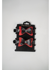 Черно-красные кожаные наручники с бантиками - Crazy Handmade - купить с доставкой в Нижнекамске