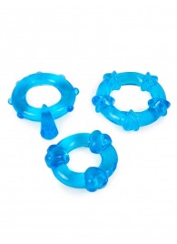 Набор из 3 синих эрекционных колец с различным рельефом - Erowoman-Eroman - в Нижнекамске купить с доставкой