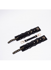 Черный кожаные оковы с узорами и золотистой фурнитурой - Crazy Handmade - купить с доставкой в Нижнекамске