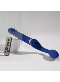 Синий безремневой страпон Multi Orgasm Bendable Strap-On size L с клиторальной стимуляцией - Strap-on-me - купить с доставкой в Нижнекамске