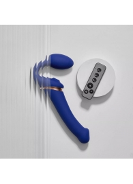 Синий безремневой страпон Multi Orgasm Bendable Strap-On size L с клиторальной стимуляцией - Strap-on-me - купить с доставкой в Нижнекамске