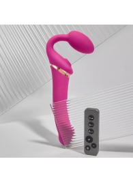 Ярко-розовый безремневой страпон Multi Orgasm Bendable Strap-On size L с клиторальной стимуляцией - Strap-on-me - купить с доставкой в Нижнекамске