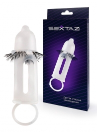 Эластичная насадка на пенис с подхватом мошонки и стимулирующими «ресничками» - Sextaz - в Нижнекамске купить с доставкой