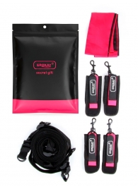 Черно-розовый эротический набор: фиксатор, оковы, наручники, повязка - Erokay - купить с доставкой в Нижнекамске