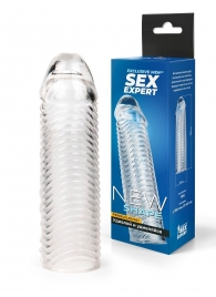 Прозрачная закрытая насадка на пенис с ребрышками - 16 см. - Sex Expert - в Нижнекамске купить с доставкой
