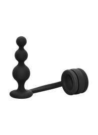 Черное эрекционное кольцо с анальной елочкой Cockring With Beaded Anal Plug - Dream Toys - в Нижнекамске купить с доставкой
