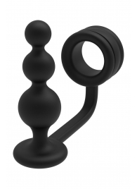 Черное эрекционное кольцо с анальной елочкой Cockring With Beaded Anal Plug - Dream Toys - в Нижнекамске купить с доставкой