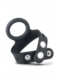 Черное эрекционное кольцо с подхватом мошонки на кнопках VS6 - Blush Novelties - в Нижнекамске купить с доставкой