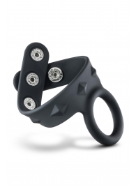 Черное эрекционное кольцо с подхватом мошонки на кнопках VS6 - Blush Novelties - в Нижнекамске купить с доставкой