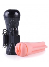 Телесный мастурбатор-вагина в черной колбе с вибрацией - Boys of Toys - в Нижнекамске купить с доставкой