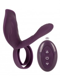 Фиолетовая насадка на член с клиторальным отростком и пультом ДУ RC Couple’s Vibrator 2 - Orion - в Нижнекамске купить с доставкой