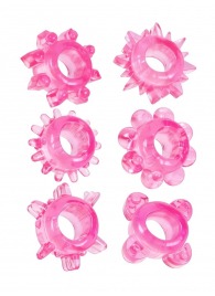 Набор из 6 розовых эрекционных колец с различным рельефом - Erowoman-Eroman - в Нижнекамске купить с доставкой