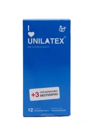 Классические презервативы Unilatex Natural Plain - 12 шт. + 3 шт. в подарок - Unilatex - купить с доставкой в Нижнекамске