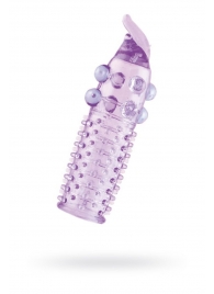 Гелевая фиолетовая насадка с шариками, шипами и усиком - 11 см. - Toyfa Basic - в Нижнекамске купить с доставкой