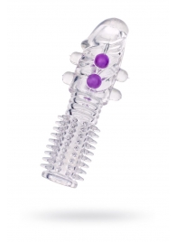 Гелевая прозрачная насадка с шариками и шипами - 14 см. - Toyfa Basic - в Нижнекамске купить с доставкой