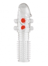 Гелевая прозрачная насадка с шариками и шипами - 14 см. - Toyfa Basic - в Нижнекамске купить с доставкой