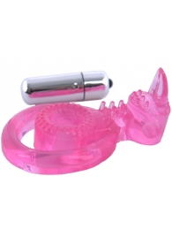 Розовая вибронасадка со стимулятор клитора   Язычок - Toyfa Basic - в Нижнекамске купить с доставкой