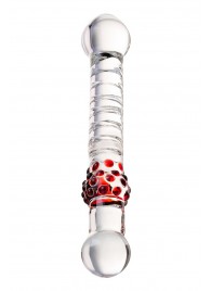 Стеклянный  стимулятор с ручкой-шаром и цветными пупырышками - 21 см. - Sexus