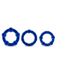 Набор из 3 синих эрекционных колец Stay Hard Beaded Cockrings - Blush Novelties - в Нижнекамске купить с доставкой