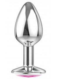 Малая серебристая анальная пробка Diamond Pink Sparkle Small с розовым кристаллом - 7 см. - Lola Games - купить с доставкой в Нижнекамске