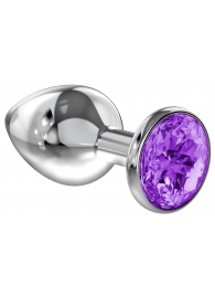Большая серебристая анальная пробка Diamond Purple Sparkle Large с фиолетовым кристаллом - 8 см. - Lola Games - купить с доставкой в Нижнекамске