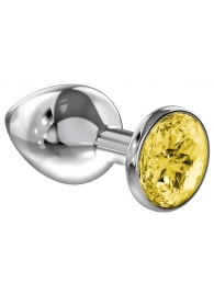 Малая серебристая анальная пробка Diamond Yellow Sparkle Small с жёлтым кристаллом - 7 см. - Lola Games - купить с доставкой в Нижнекамске