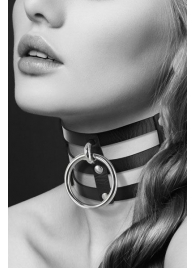 Чёрный тройной чокер с большим кольцом - Bijoux Pour Toi - купить с доставкой в Нижнекамске