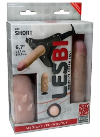 Телесный поясной страпон LESBI с вагинальной пробкой - 17 см. - LOVETOY (А-Полимер) - купить с доставкой в Нижнекамске