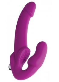 Ярко-розовый безремневой вибрострапон Evoke Vibrating Strapless Silicone Strap-on Dildo - XR Brands - купить с доставкой в Нижнекамске