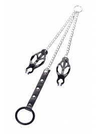 Черно-серебристые зажимы для сосков с кольцом для пениса TOYFA Metal - ToyFa - купить с доставкой в Нижнекамске