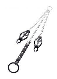 Черно-серебристые зажимы для сосков с кольцом для пениса TOYFA Metal - ToyFa - купить с доставкой в Нижнекамске