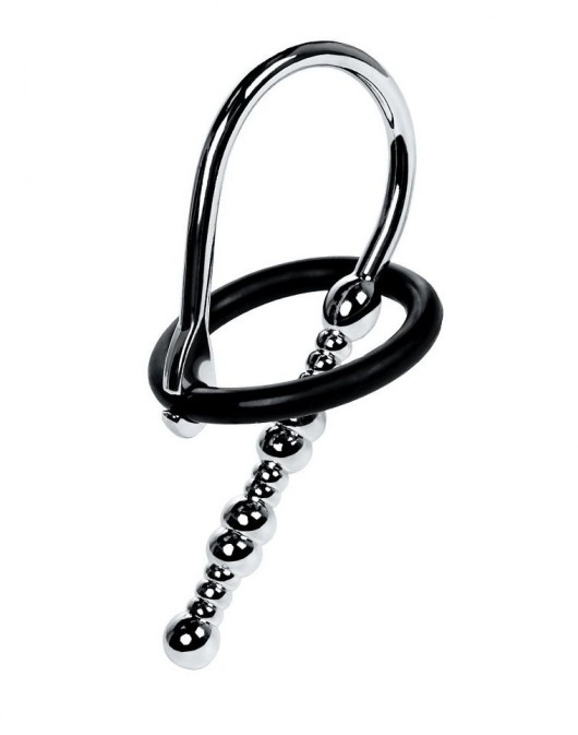 Серебристый уретральный плаг-бусины TOYFA Metal с мягким фиксириющим кольцом - ToyFa - купить с доставкой в Нижнекамске