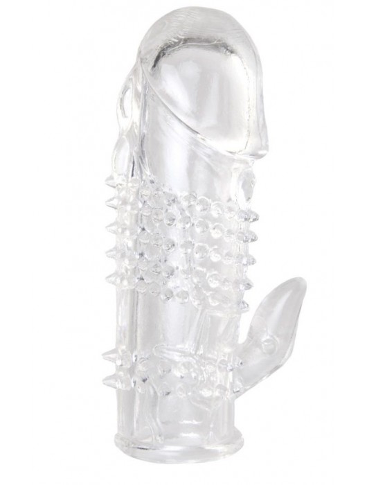 Прозрачная гелевая насадка с шипами и клиторальным отростком - 13 см. - Toyfa Basic - в Нижнекамске купить с доставкой