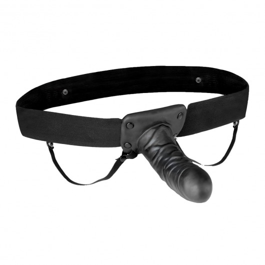 Чёрный полый страпон с вибрацией Unisex Vibrating Hollow Strap-On - 14 см. - Lux Fetish - купить с доставкой в Нижнекамске