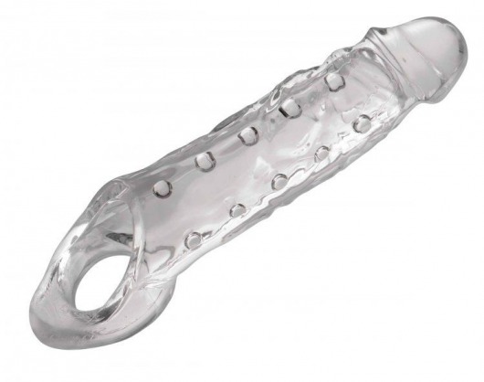 Прозразная закрытая насадка на пенис с поддержкой мошонки Clearly Ample Penis Enhancer - 22 см. - XR Brands - в Нижнекамске купить с доставкой