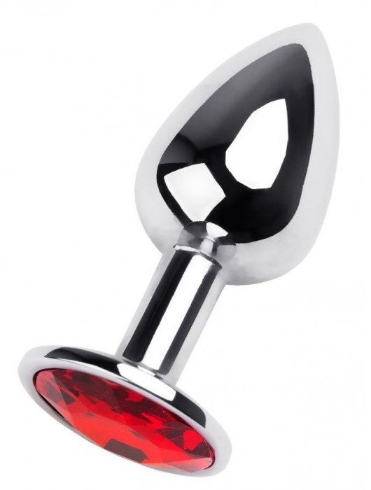 Маленькая коническая серебристая анальная пробка с красным кристаллом - 7 см. - ToyFa - купить с доставкой в Нижнекамске