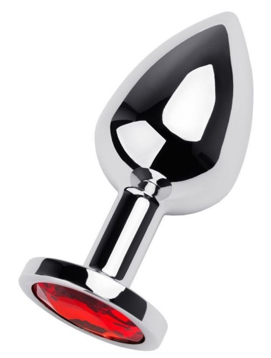 Серебристая коническая анальная пробка с красным кристаллом - 8 см. - ToyFa - купить с доставкой в Нижнекамске