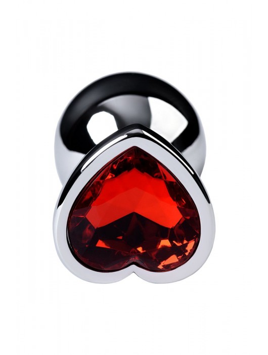 Серебристая коническая анальная пробка с красным кристаллом-сердечком - 7 см. - ToyFa - купить с доставкой в Нижнекамске