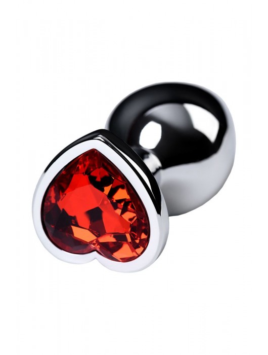 Серебристая коническая анальная пробка с красным кристаллом-сердечком - 7 см. - ToyFa - купить с доставкой в Нижнекамске