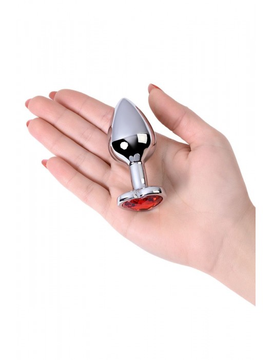 Серебристая коническая анальная пробка с красным кристаллом-сердечком - 7 см. - ToyFa - купить с доставкой в Нижнекамске