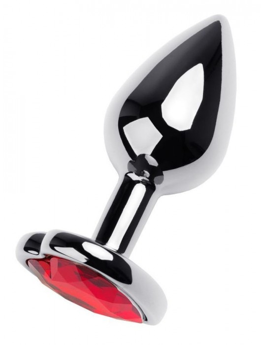 Серебристая коническая анальная пробка с красным кристаллом-сердечком - 7 см. - ToyFa - купить с доставкой в Нижнекамске