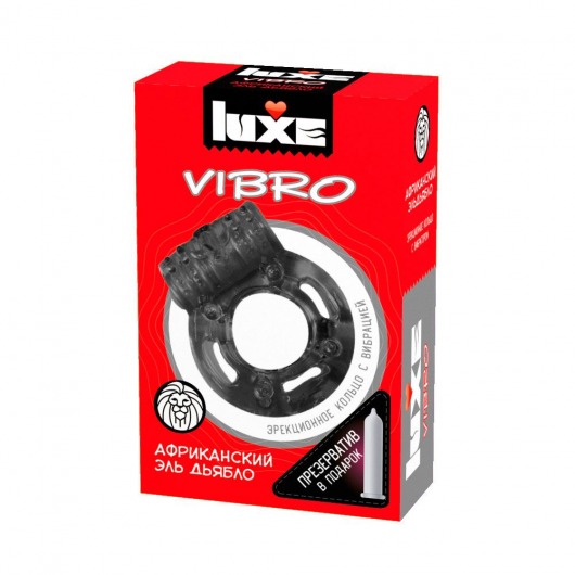 Чёрное эрекционное виброкольцо Luxe VIBRO  Африканский Эль Дьябло  + презерватив - Luxe - в Нижнекамске купить с доставкой