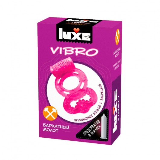 Розовое эрекционное виброкольцо Luxe VIBRO  Бархатный молот  + презерватив - Luxe - в Нижнекамске купить с доставкой