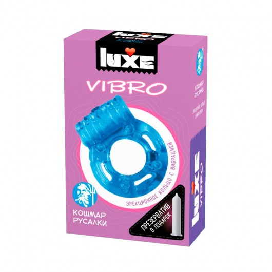 Голубое эрекционное виброкольцо Luxe VIBRO  Кошмар русалки  + презерватив - Luxe - в Нижнекамске купить с доставкой