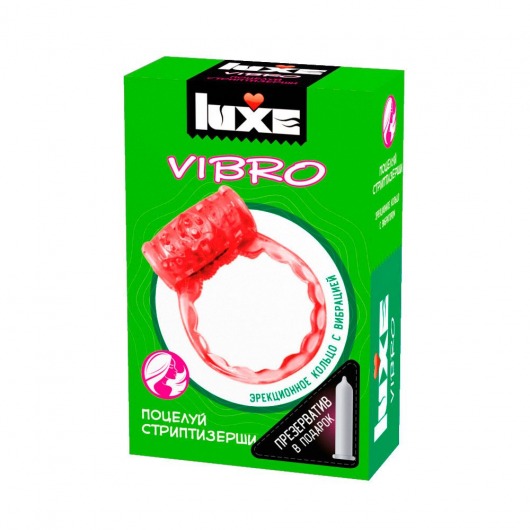 Розовое эрекционное виброкольцо Luxe VIBRO  Поцелуй стриптизёрши  + презерватив - Luxe - в Нижнекамске купить с доставкой