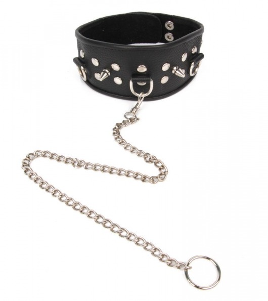 Черный ошейник с шипами и металлическим поводком-цепочкой - Notabu - купить с доставкой в Нижнекамске