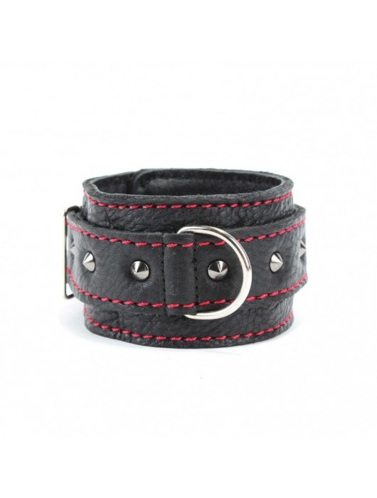 Черные оковы с шипами и контрастной строчкой - БДСМ Арсенал - купить с доставкой в Нижнекамске