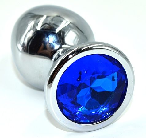 Серебристая анальная пробка из нержавеющей стали с синим кристаллом - 8,5 см. - Kanikule - купить с доставкой в Нижнекамске