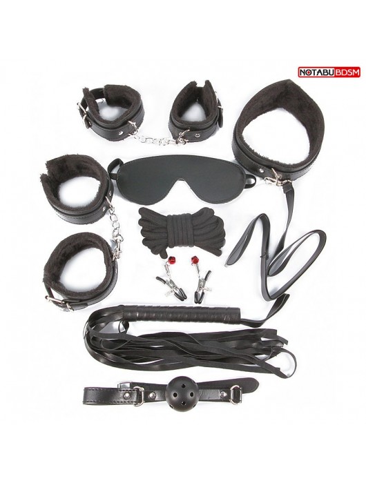 Большой игровой набор БДСМ: наручники, оковы, маска, кляп, плеть, ошейник с поводком, верёвка, зажимы для сосков - Notabu - купить с доставкой в Нижнекамске